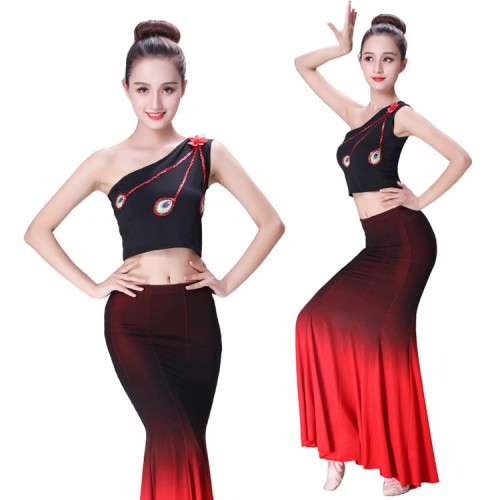 Chinese folk dance costumes for women female peacock dance stage performance mermaid competition school cosplay photos dresses